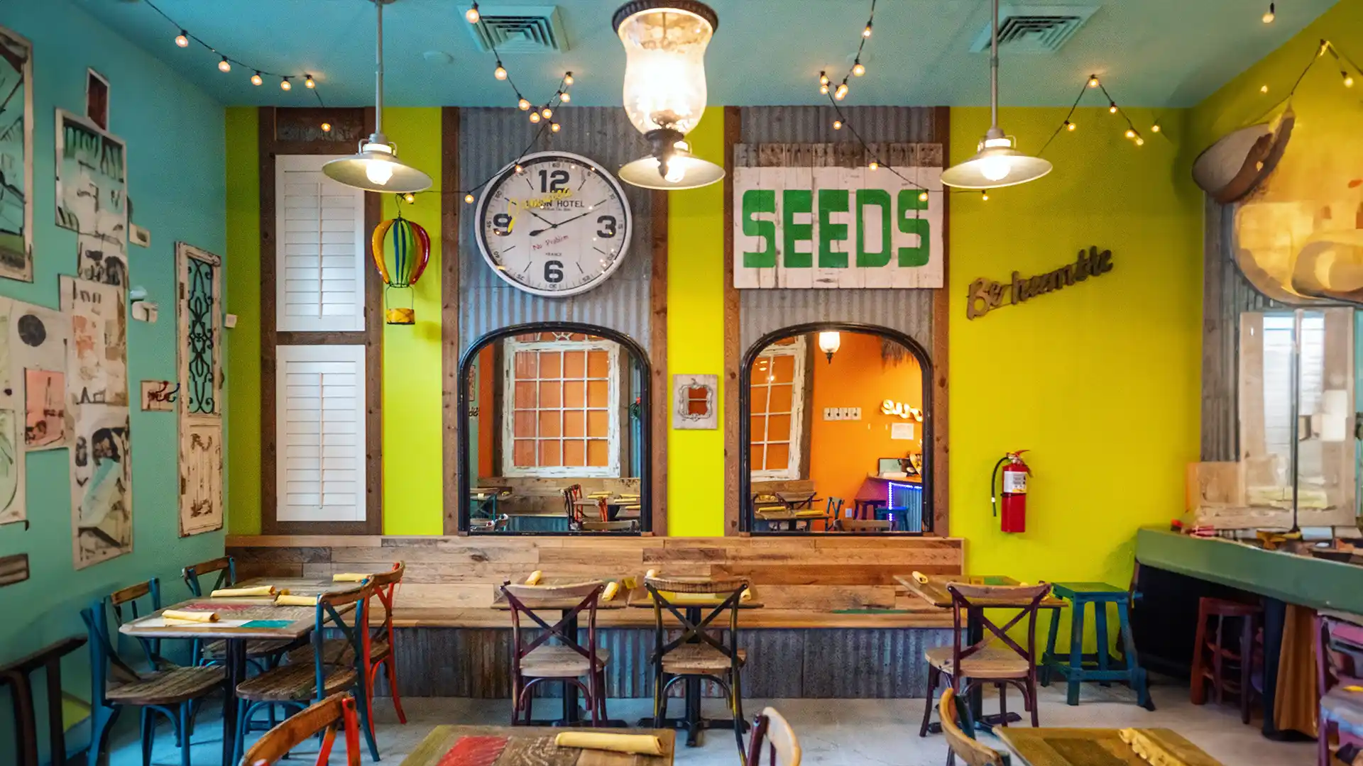 The colorful dining room at 11Hauz
