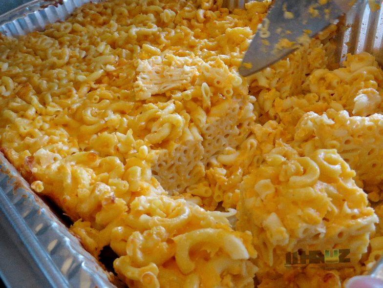 Grandma Florence's baked mac and cheese in a family-size tray